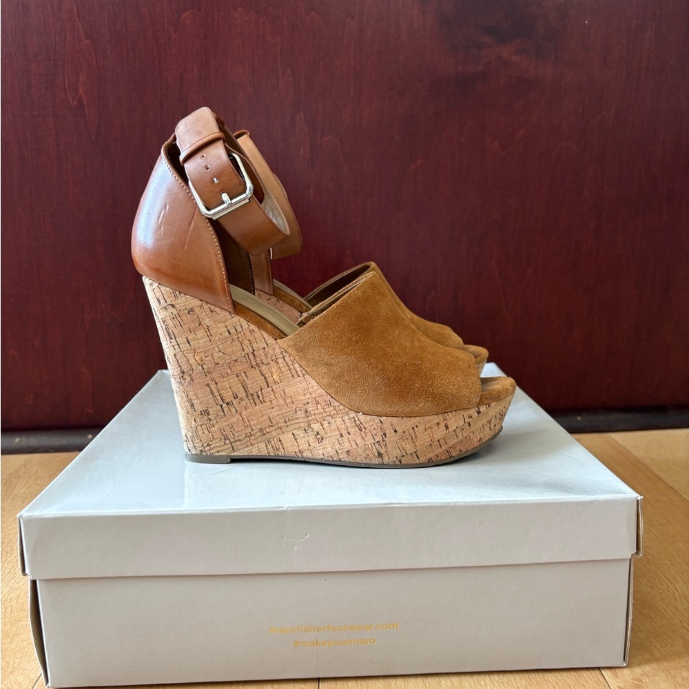 Marc Fisher Hadeya Cork Wedge Sandals Size 8.5